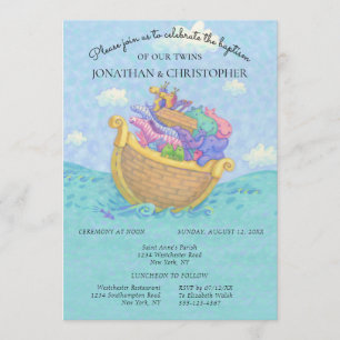 Convites Batismo Noah's Ark Gêmeos Bebês Azul