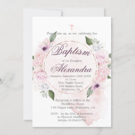 Convites Batismo ou Christening Floral Rosa Wreath