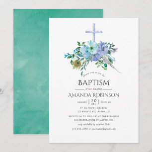 Convites Batismo ou Crisma Boho Verde-Menta e Azul
