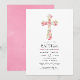 Convites Batismo ou Crisma Floral de Aquarela Rosa