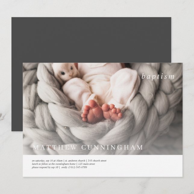 Convites Batismo Para Ele | Foto Elegante Simples Moderna (Frente/Verso)