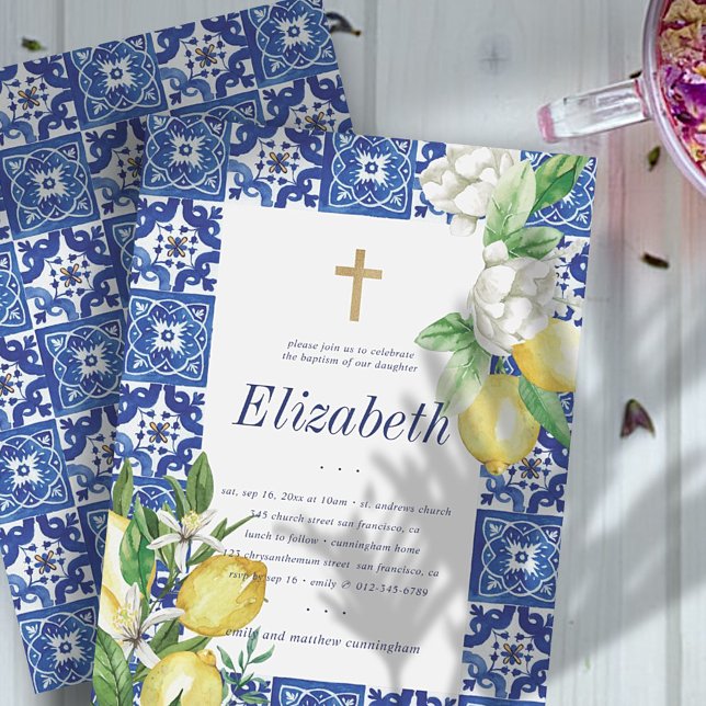 Convites Batismo Para Os Azulejos Mediterrânicos Da Folhage (Criador carregado)