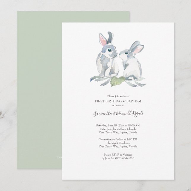 Convites Batismo páscoa e Primeira Festa de aniversário (Frente/Verso)