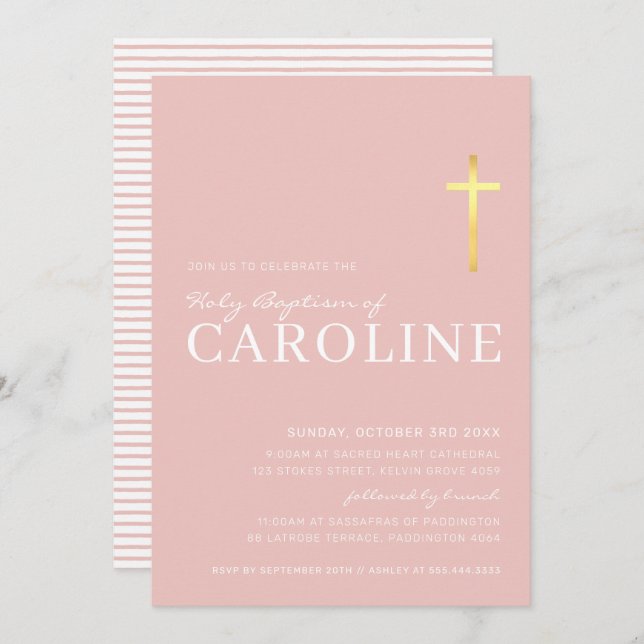 Convites Batismo peculiar cor-de-rosa mínimo (Frente/Verso)