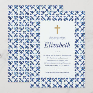 Convites Batismo pelos seus Azulejos mediterrânicos azuis e