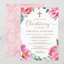 Convites Batismo | Peônias cor-de-rosa