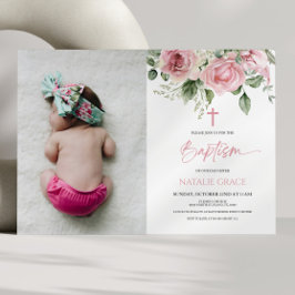 Convites Batismo Personalizado Floral Verde Elegante