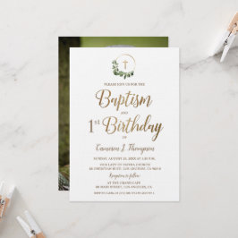 Convites Batismo Primeiro Aniversário Foto Dourada Cruz