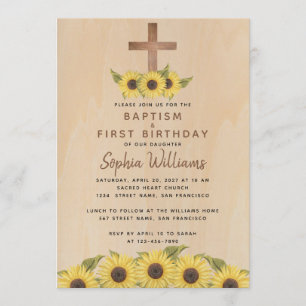 Convites Batismo Primeiro Aniversário Madeira De Girassol A