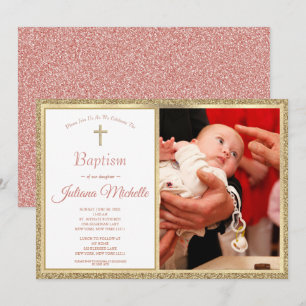 Convites Batismo Religioso Criando Dourada Menina Rosa