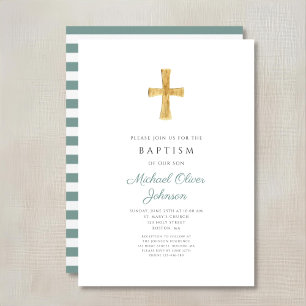 Convites Batismo Religioso Cruz Verde Moderna Menino