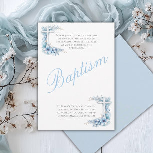 Convites Batismo Religioso de Bebê Menino Azul Elegante