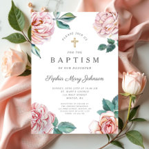 Batismo Religioso Floral Rosa Elegante Menina