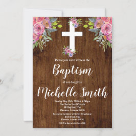 Convites Batismo religioso Russo Floral Rosa Rosa