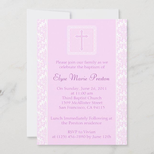 Convites Batismo Rosa/Convite de Natal (Frente)