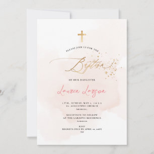 Convites Batismo rosa pálido lavado com H2 elegante ArtsApp