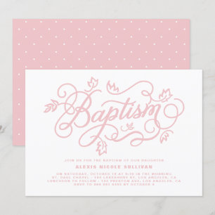 Convites Batismo Rustic Pink Foliage Lettering