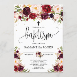 Convites Batismo rústico moderno de marsala burgundy