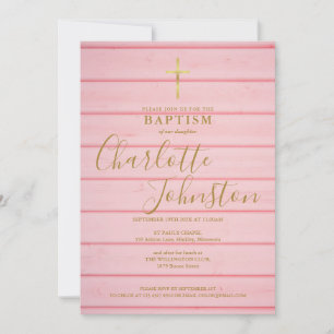 Convites Batismo Rustico Rosa Script