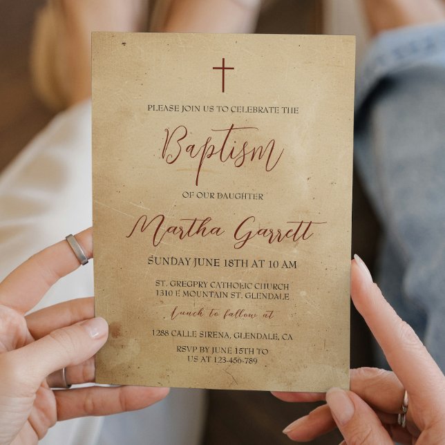 Convites Batismo Rústico Simples e Elegante (Criador carregado)