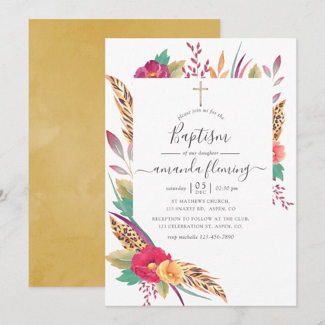 Convites Batismo Safari Floral Aquarela (Frente/Verso)