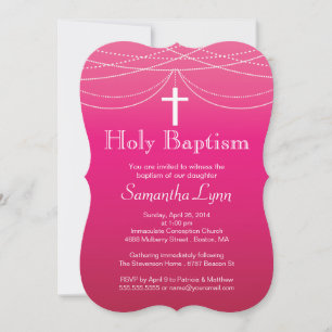 Convites Batismo Sagrado de Ombre Rosa Moderno Garland