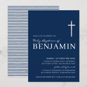 Convites Batismo sagrado e MODERNO marinho azul branco míni