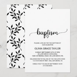 Convites Batismo Simples de Caligrafia Preta e Branca