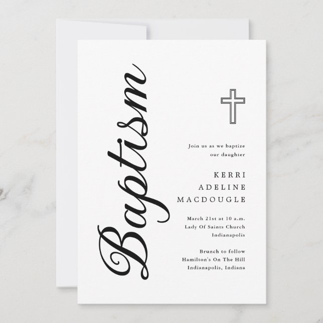 Convites Batismo Simples de Script Minimalista Elegante (Frente)