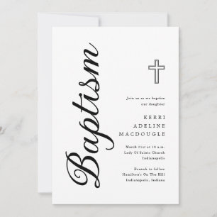 Convites Batismo Simples de Script Minimalista Elegante