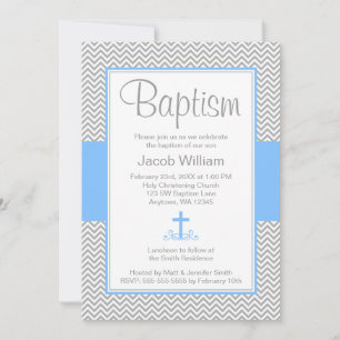 Convites Batismo transversal azul cinzento do baptismo do