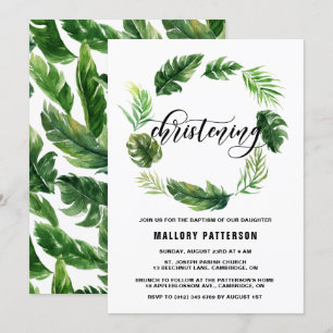 Convites Batismo tropical da grinalda das folhas da