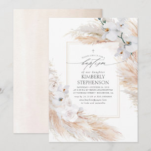 Convites Batismo Tropical de Pampas Grass e Orquídeas Bran