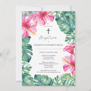 Convites Batismo Único Invoca Flores Tropicais