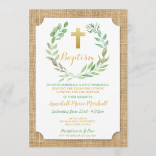 Convites Batismo Verde de Leaf Burlap Criador Natural