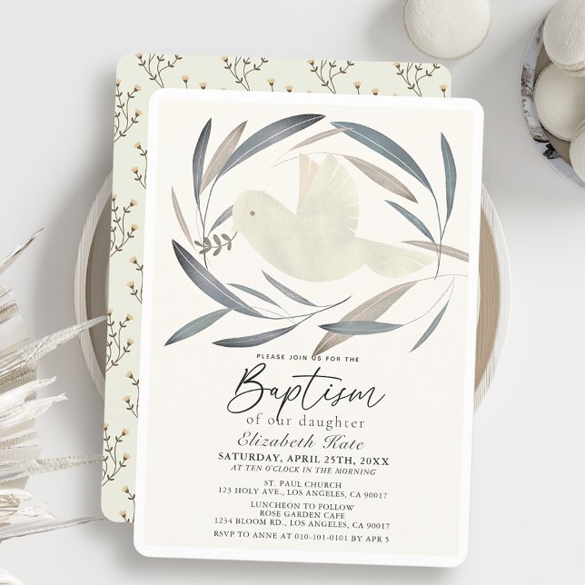 Convites Batismo Verde-Oliveira-Dove-Branca (Criador carregado)