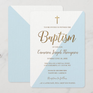 Convites Batismo Virtual Dourado,  e Azul Simples