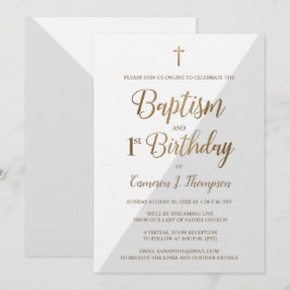 Convites Batismo virtual Dourado personalizado e primeiro a