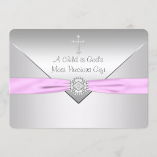 Convites Batizado de Bebê Menina Cruz Rosa