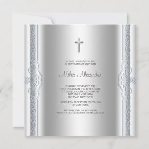 Convites Batizado de Bebê Menino Azul Prata
