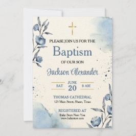 Convites Batizado de Bebê Menino com Floral Azul Pastel