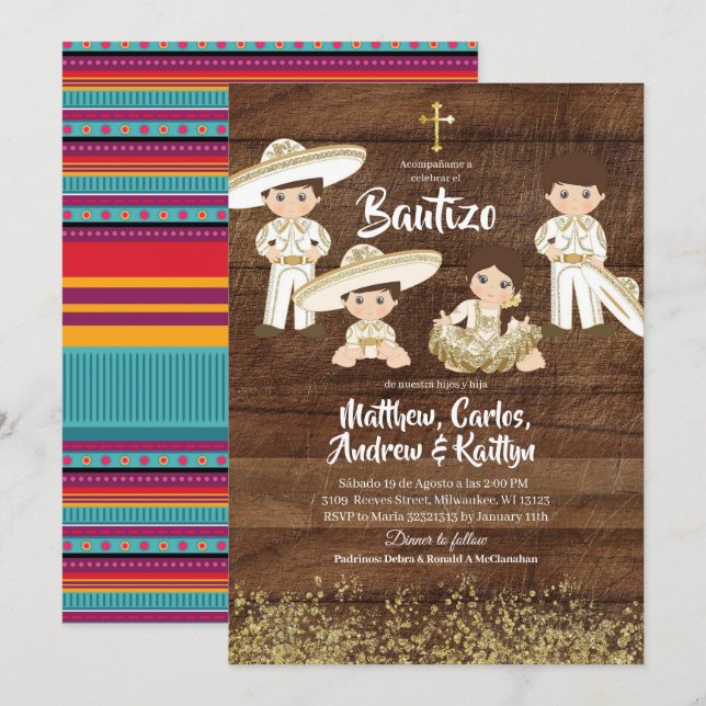 Convites Batizado de Irmão Cactus Mexicano Rústico Charro D (Frente/Verso)