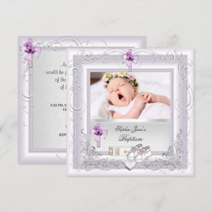 Convites Batizado de Menina Batismo Branco Lilás Rosa
