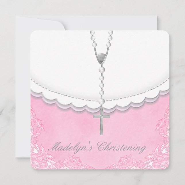 Convites Batizado de Meninas Rosa e Cinza (Frente)