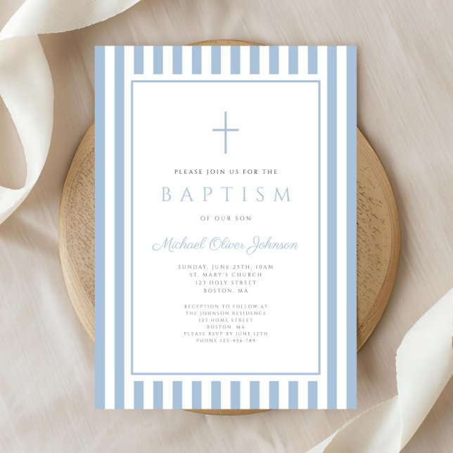 Convites Batizado de Menino Azul Bebê Elegante (Elegant Baby Blue Boy Baptism Invitation)
