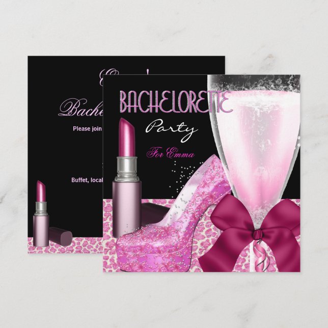 Convites Batizado de Noiva Batom Rosa Champanhe (Frente/Verso)