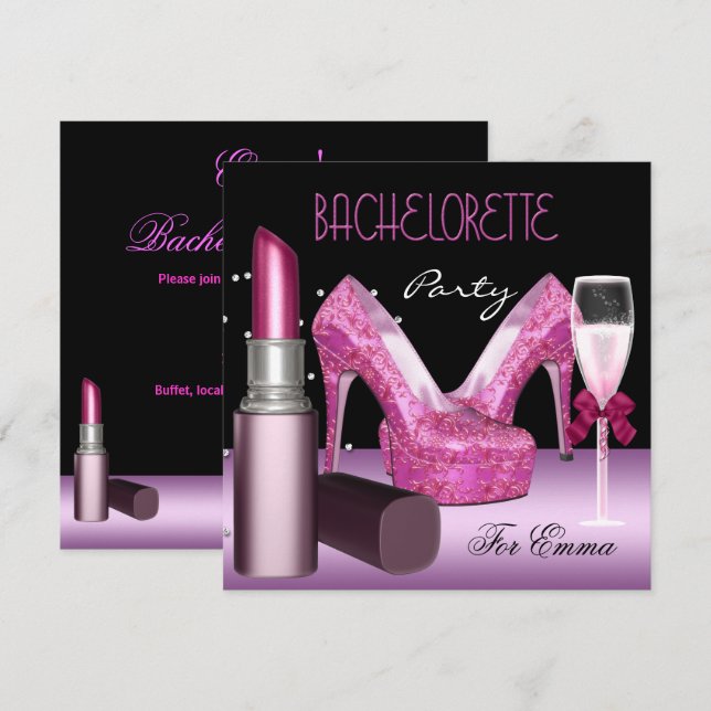 Convites Batizado de Noiva Batom Rosa Sapatos (Frente/Verso)