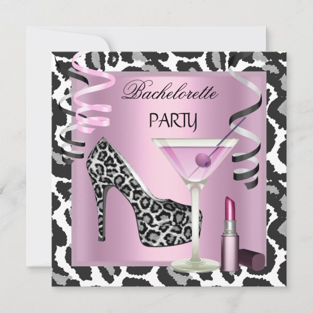 Convites Batizado de Noiva Batom Rosa Sapatos Onça (Frente)
