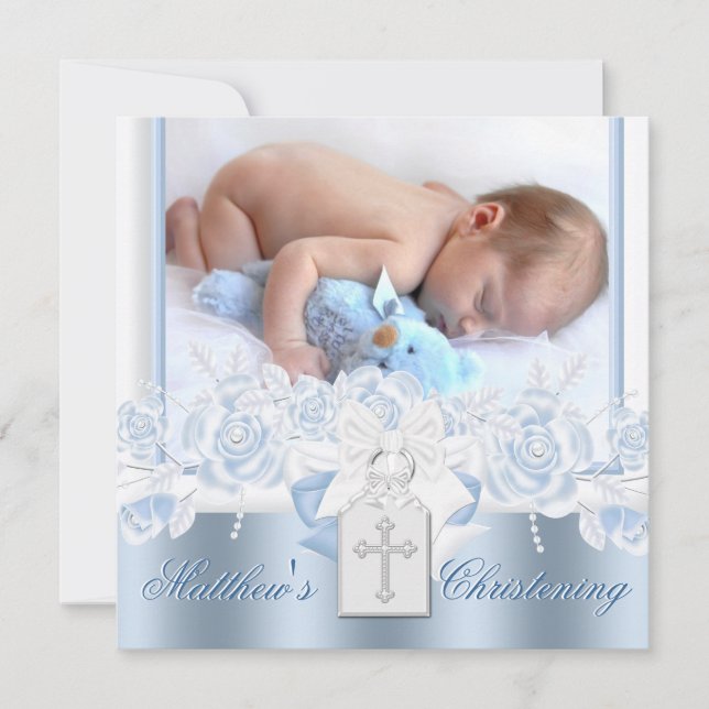 Convites Batizado Doce Branco e Azul Bebê (Frente)