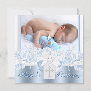 Convites Batizado Doce Branco e Azul Bebê